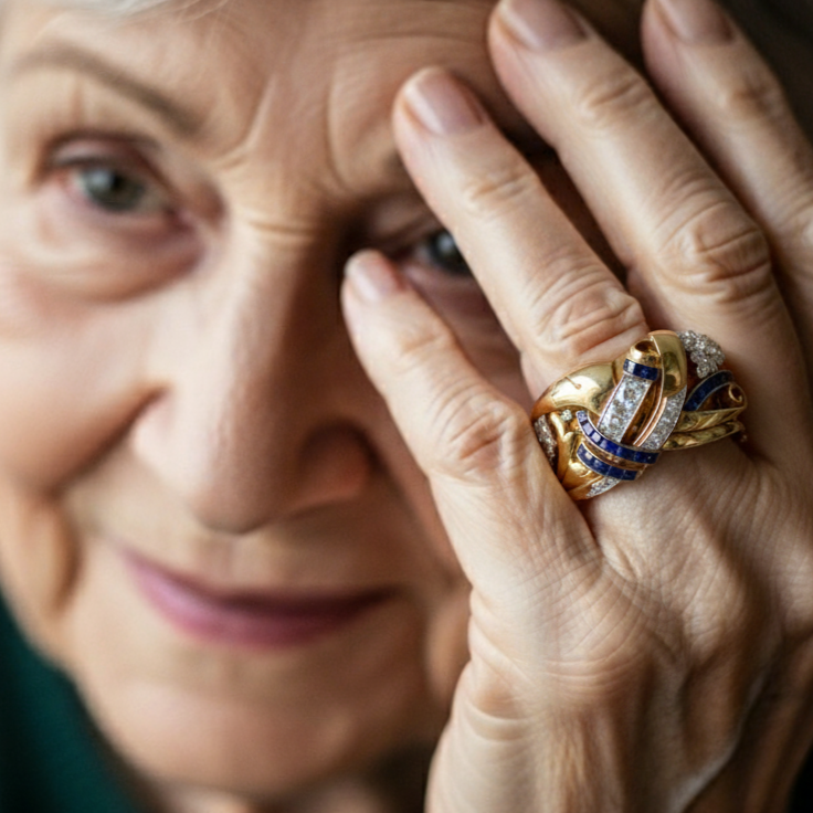 Regina | Guldfärgad ring med blå zirkonstenar i vintagestil