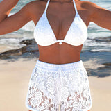 Amanda | Vit spetsbikini med shorts