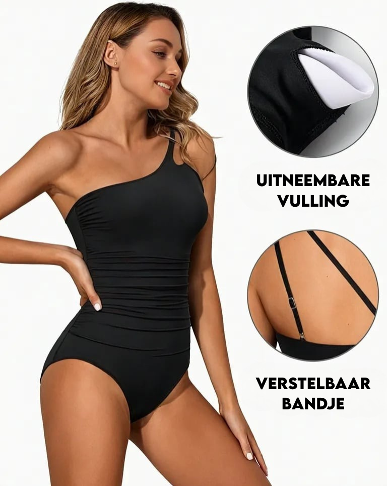 Sabine | Baddräkt med en axel och drapering