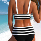 Margaretha | Svartvit randig bikini med hög midja