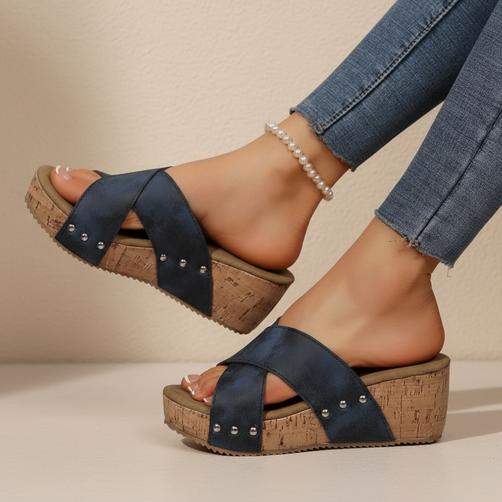 Ellen | Bohemiska kilklackssandaler med nitar