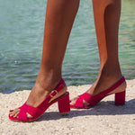 Lieselotte | Blå slingbacks med blockklack