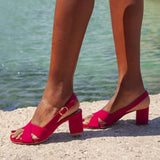 Lieselotte | Blå slingbacks med blockklack