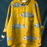 Wiebke | T-shirt med fiskmotiv i vintagestil