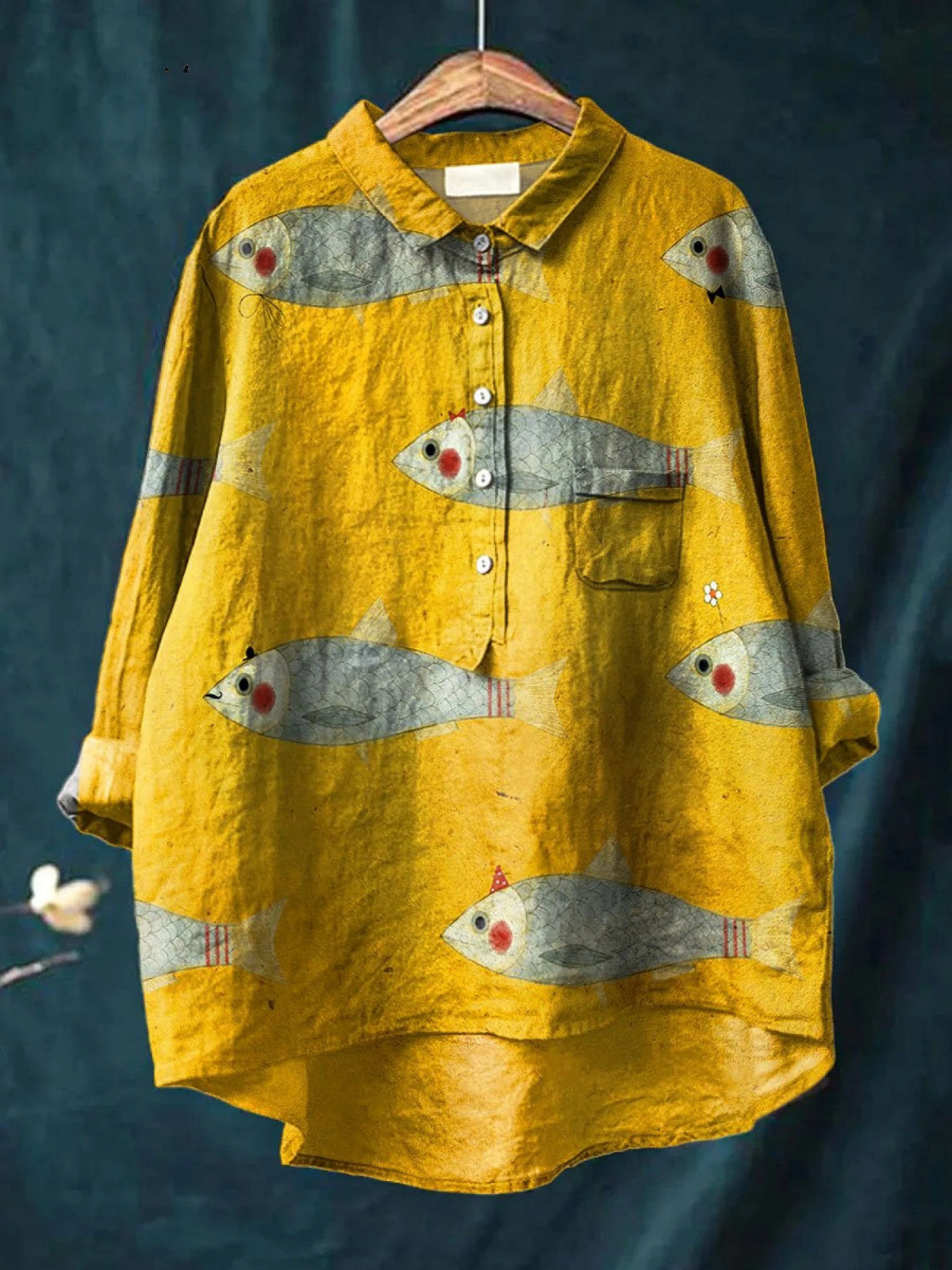Wiebke | T-shirt med fiskmotiv i vintagestil