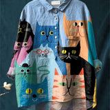 Marina | Blus med konstnärligt kattmotiv