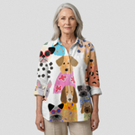 Lisa | Blus med färgglad tecknad hund