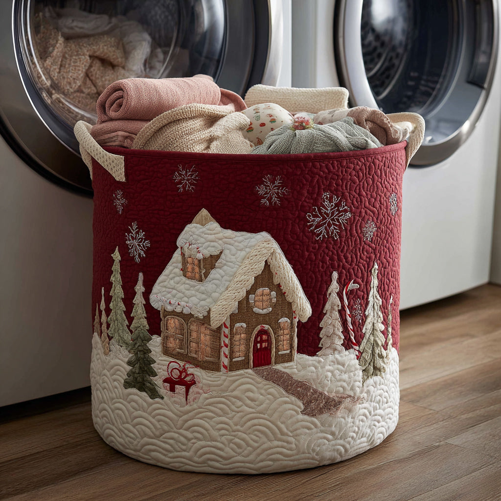 Snötäckt stuga | Quiltad tvättkorg