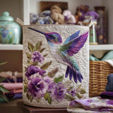 Kolibrier och lila blommor | Quiltad tvättkorg