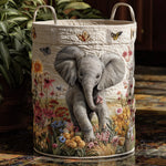 Elefant bland blommorna | Quiltad tvättkorg