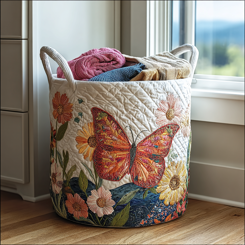 Orange fjäril | Quiltad tvättkorg