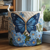 Blå fjäril och blommor | Quiltad tvättkorg