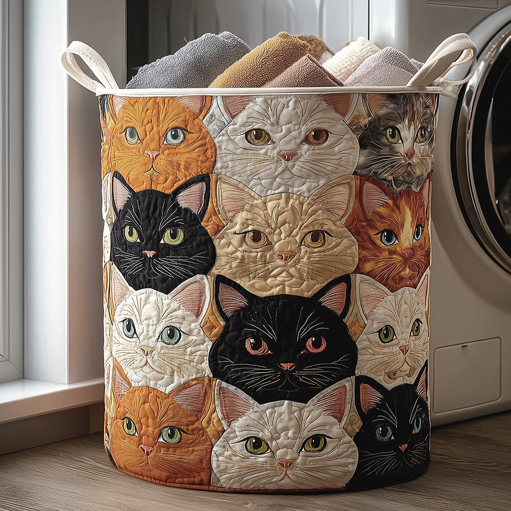 Nyfikna katter | Quiltad tvättkorg