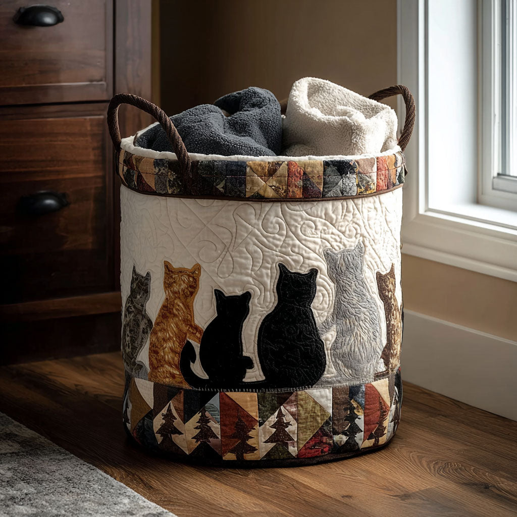 Katter under månen | Quiltad tvättkorg
