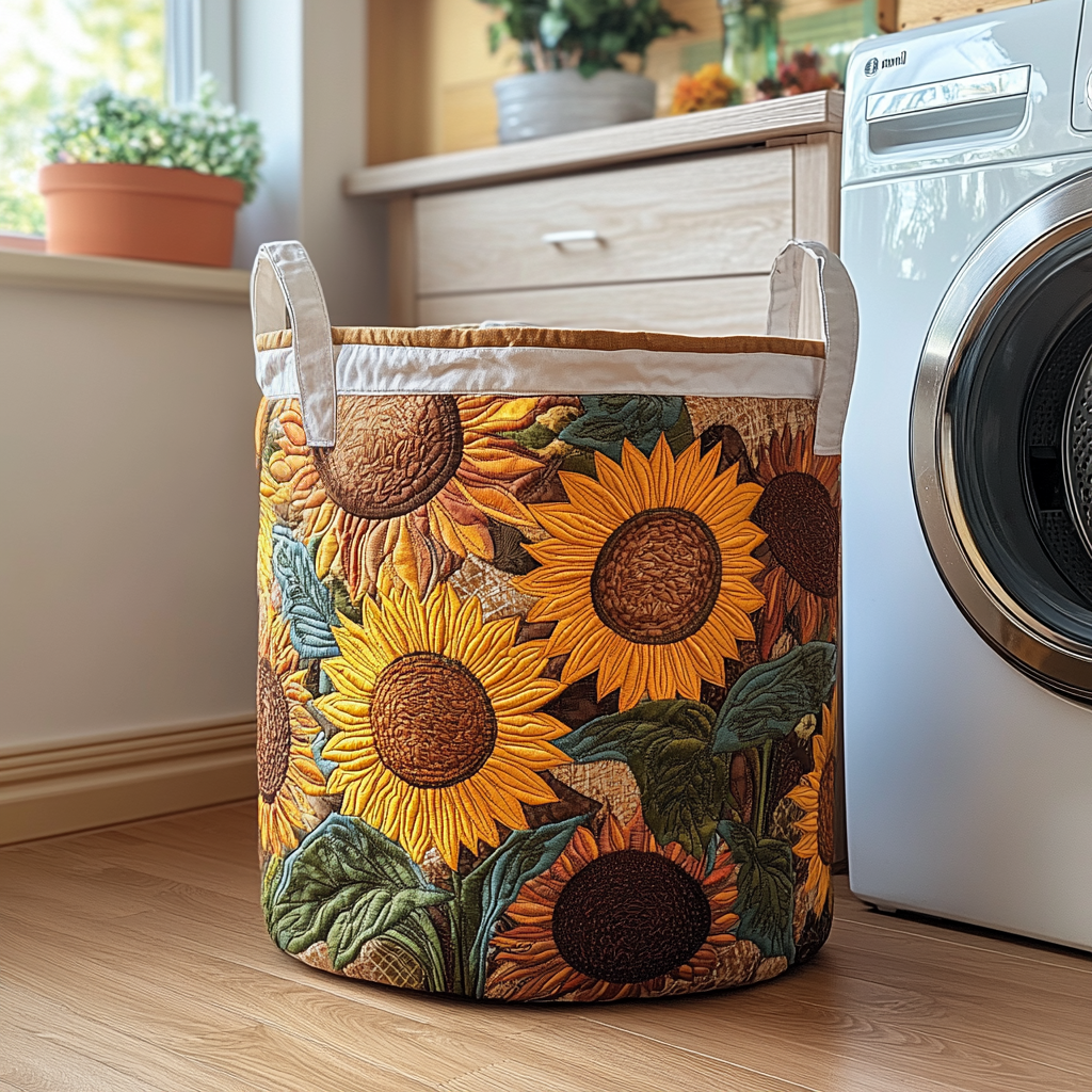 Solrosor i solen | Quiltad tvättkorg