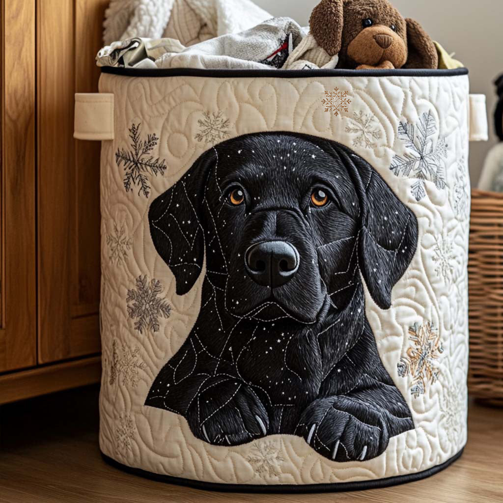 Svart labrador | Quiltad tvättkorg