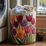 Blommande tulpaner | Quiltad tvättkorg