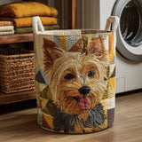 Yorkshireterrier i lapptäcksmönster | Quiltad tvättkorg