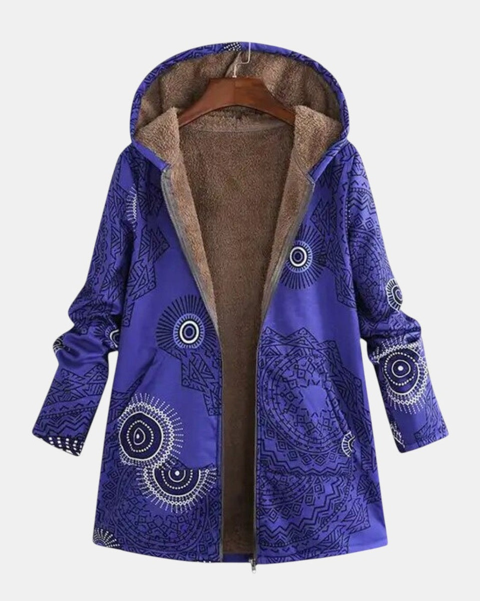 Luna | Marinblå fleecehoodie med mandalamönster