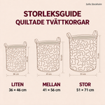 Sofia Stockholm – storleksguide: liten 36 × 46 cm, mellan 41 × 56 cm, stor 51 × 71 cm